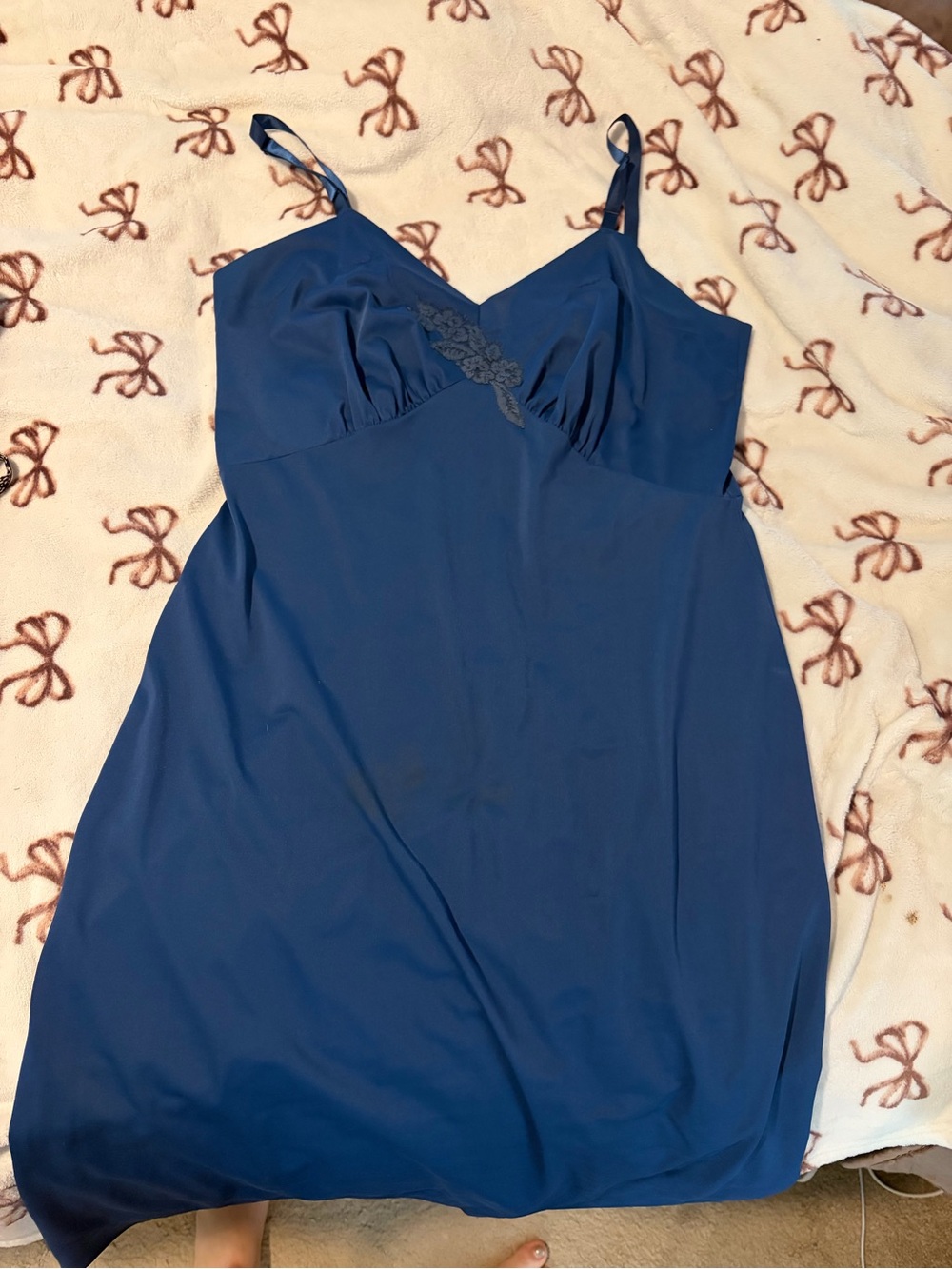 Navy Blue Women's Chemise Slip with Lace Accent